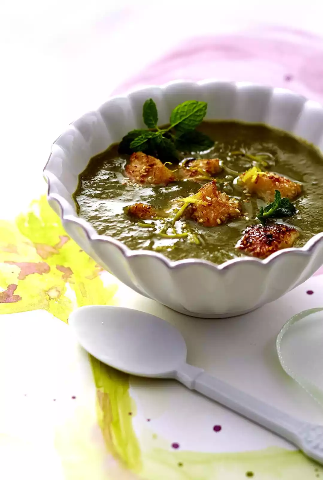 Artichoke Spinach Soup With Roasted Sesame Fish Recipe