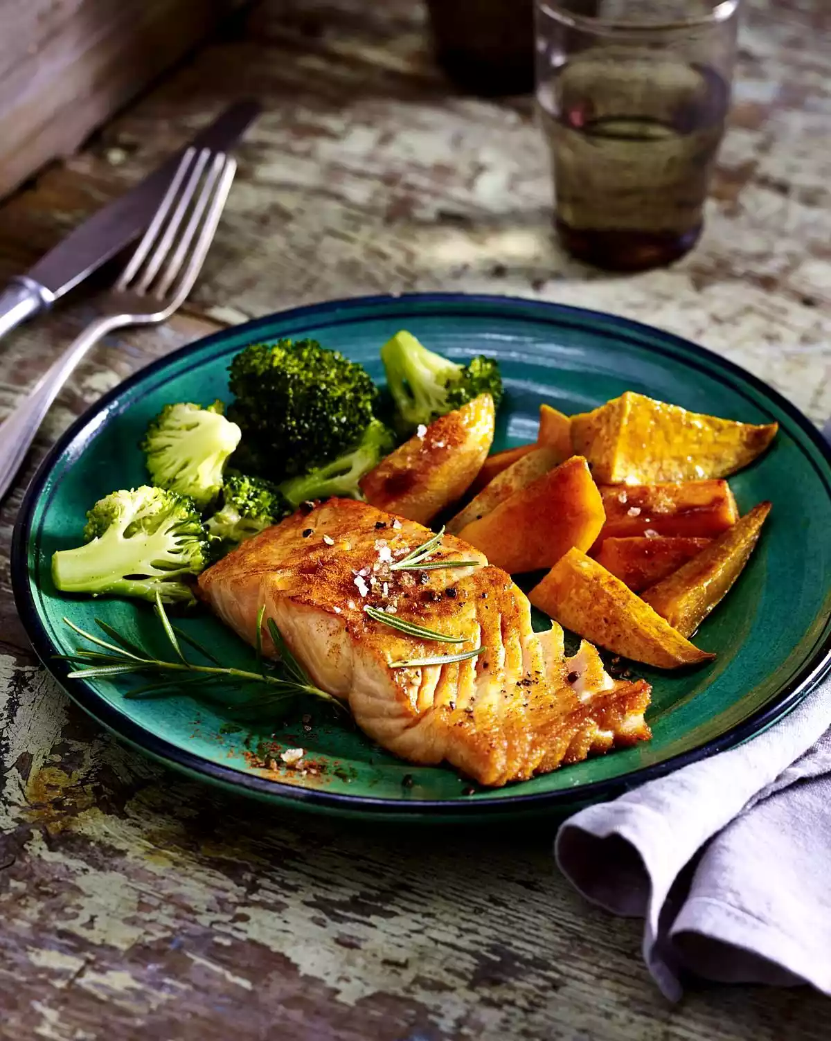 Baked Salmon On Sweet Potato And Broccoli Recipe