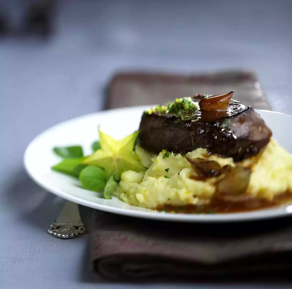 Beef Fillet Steak With Mashed Potatoes And Celery Recipe