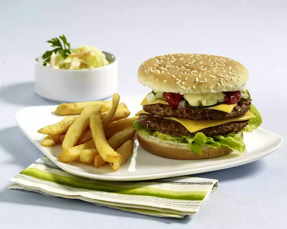 Cheeseburger With Fries And Cole Slaw Recipe