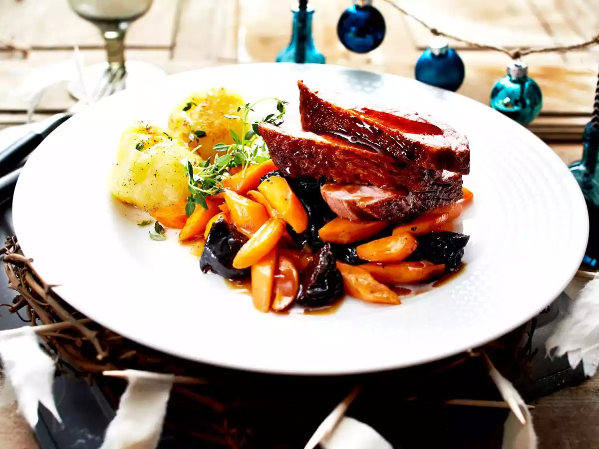 Duck Breast On Carrot-plum-vegetables Recipe