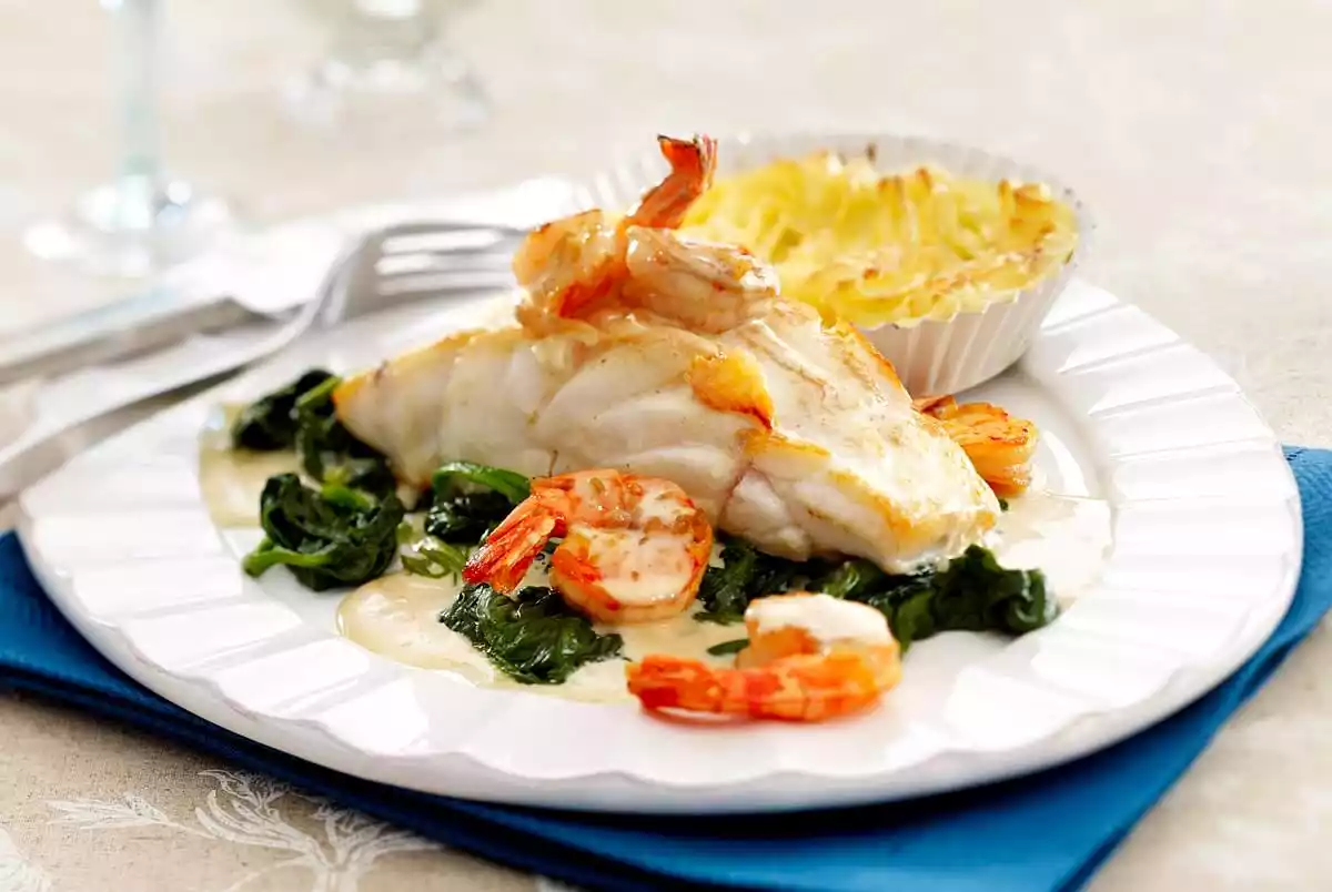Fine Cod With Sauce Américaine And Mashed Potatoes Au Gratin Recipe