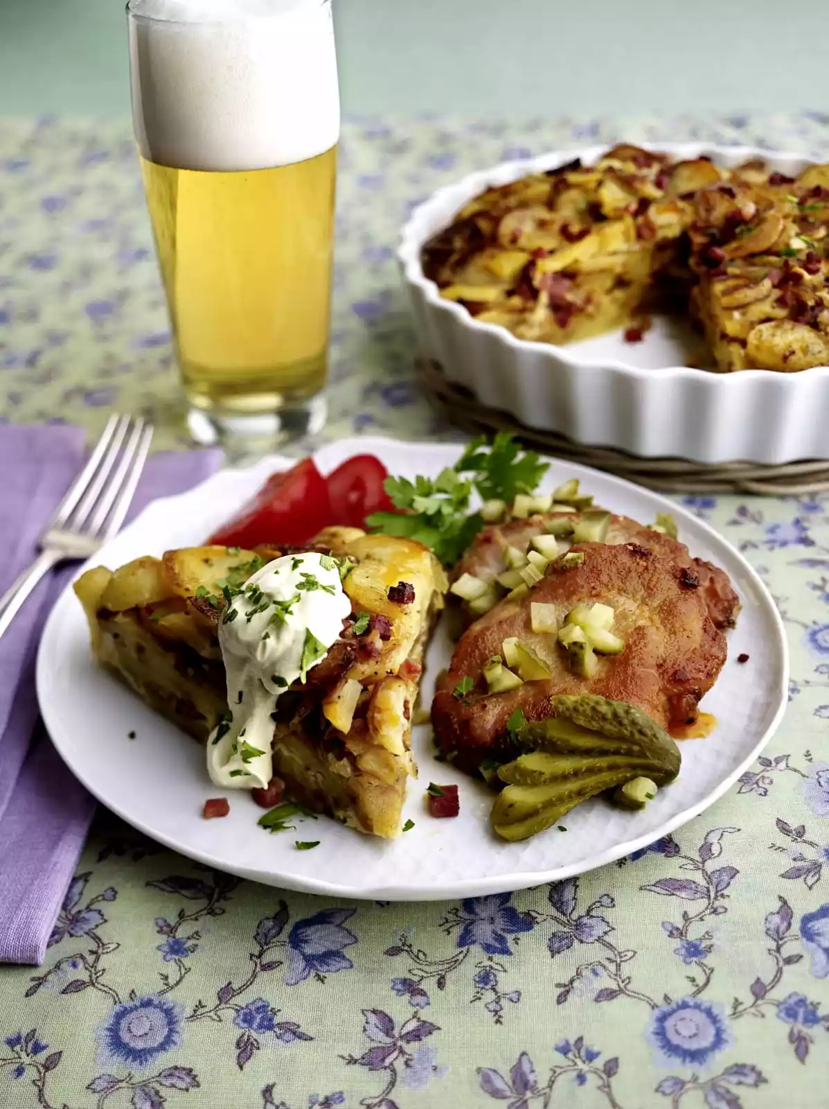 Fried Potato Gratin With Pork Schnitzel Recipe