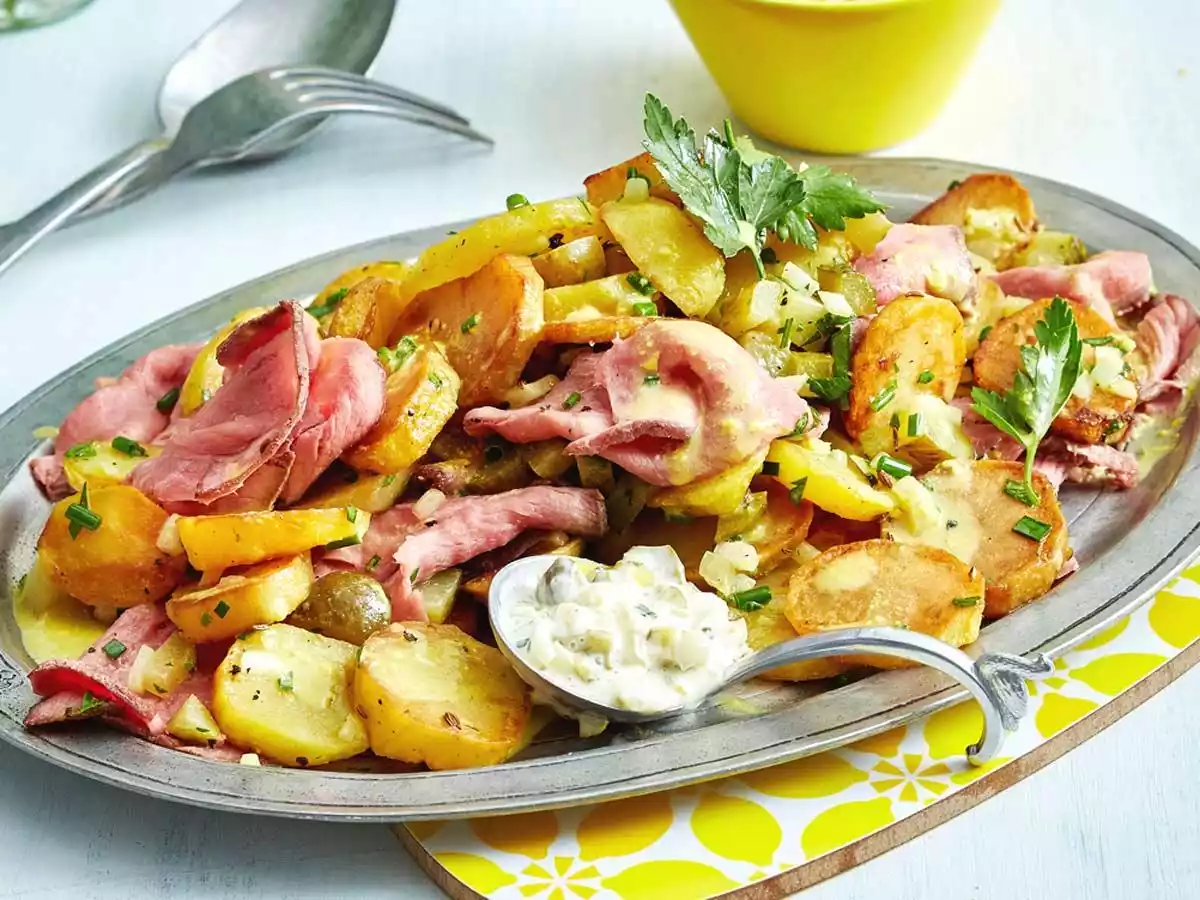 Fried Potato Salad With Roast Beef And Remoulade Recipe