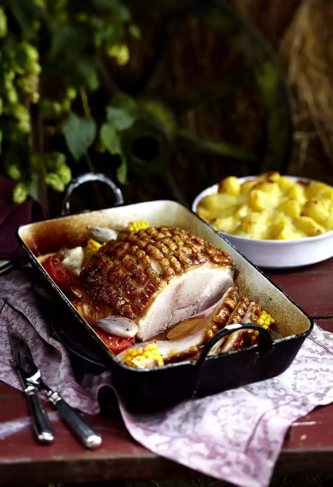 Glazed Roast Ham With Tomatoes, Corn On The Cob And Shallots Recipe