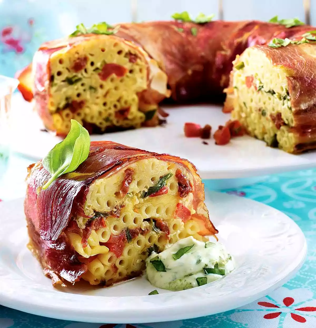 Ham And Pasta Cake With Basil Cream Recipe