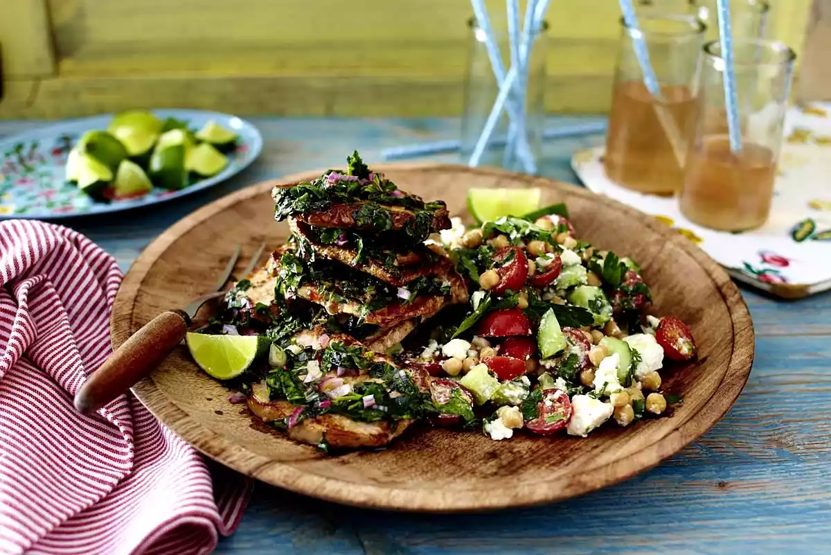 Herb And Lime Escalope With Chickpea Salad Recipe