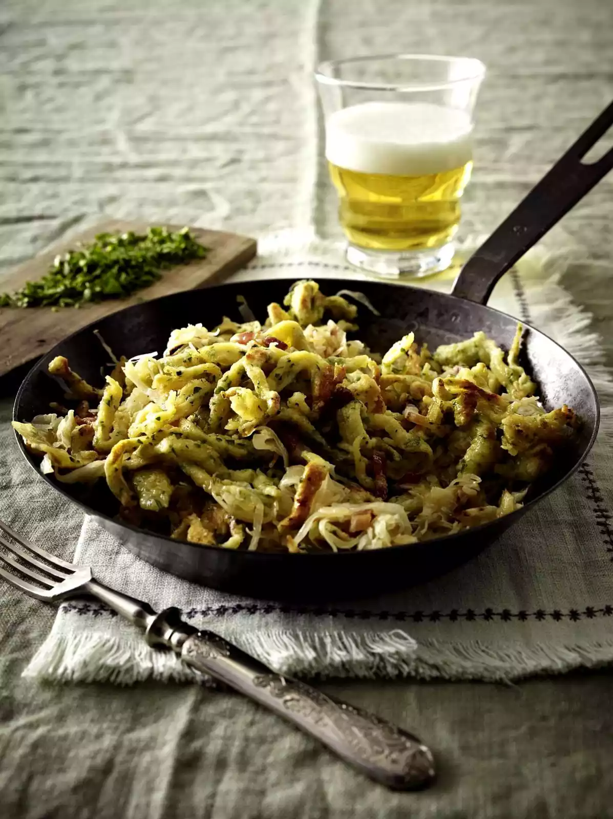 Herb-spätzle Pan With Bacon-sour Cabbage Recipe
