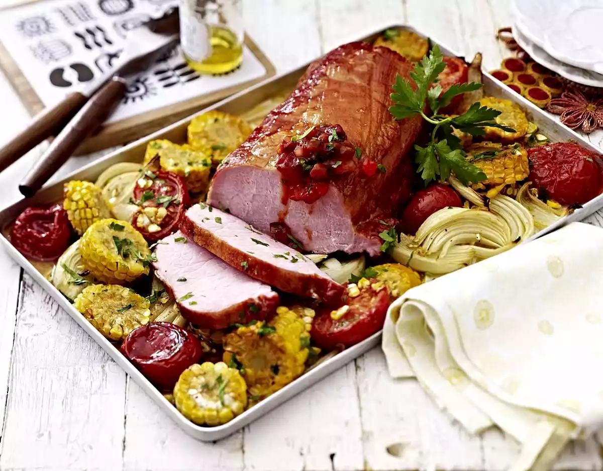 Kasseler With Fiery Honey Glaze And Country Vegetables Recipe