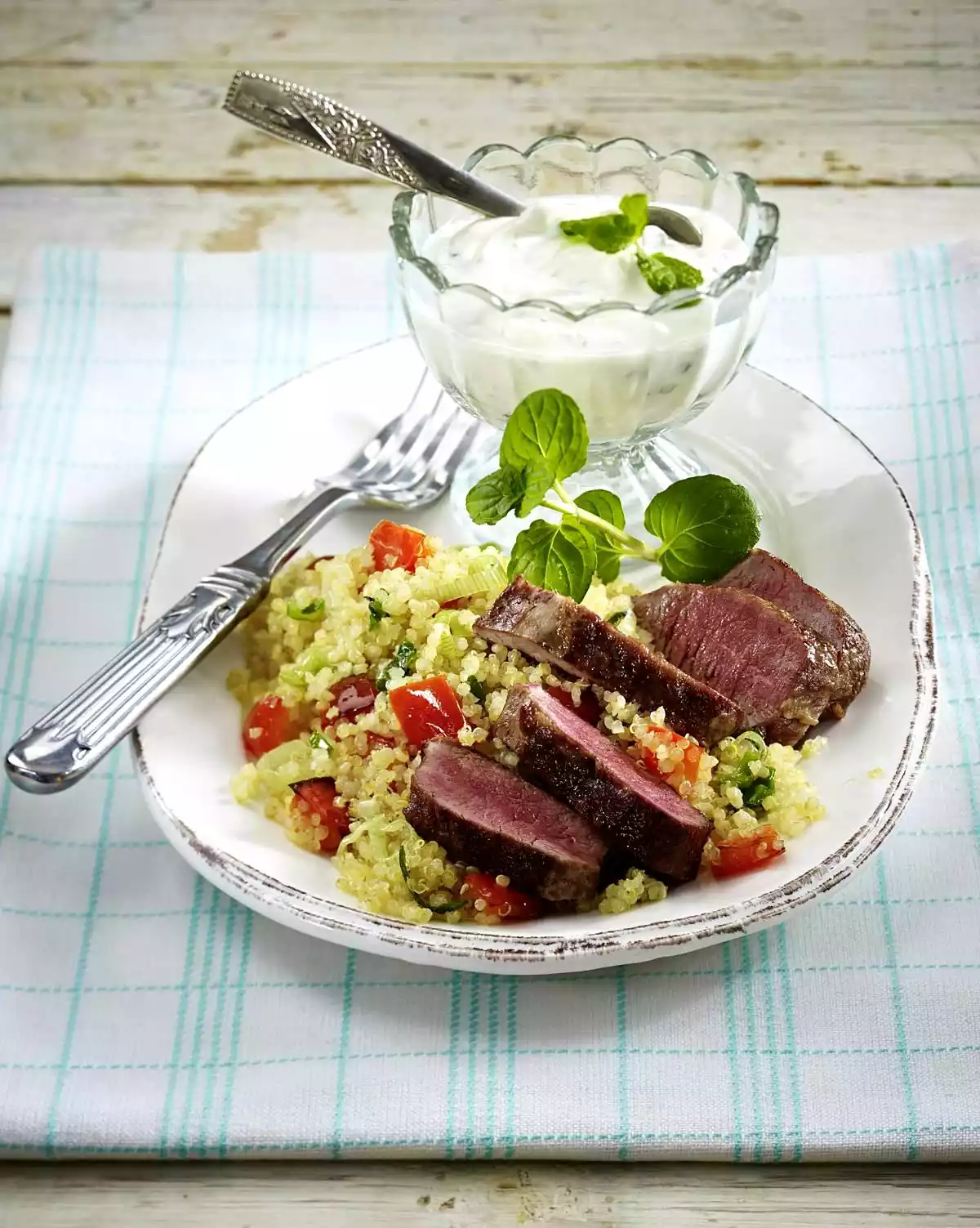 Lamb Filet On Quinoa And Mint Yoghurt Recipe
