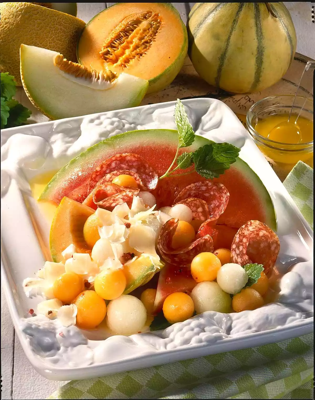 Melon Salad With Salami And Cheese Recipe