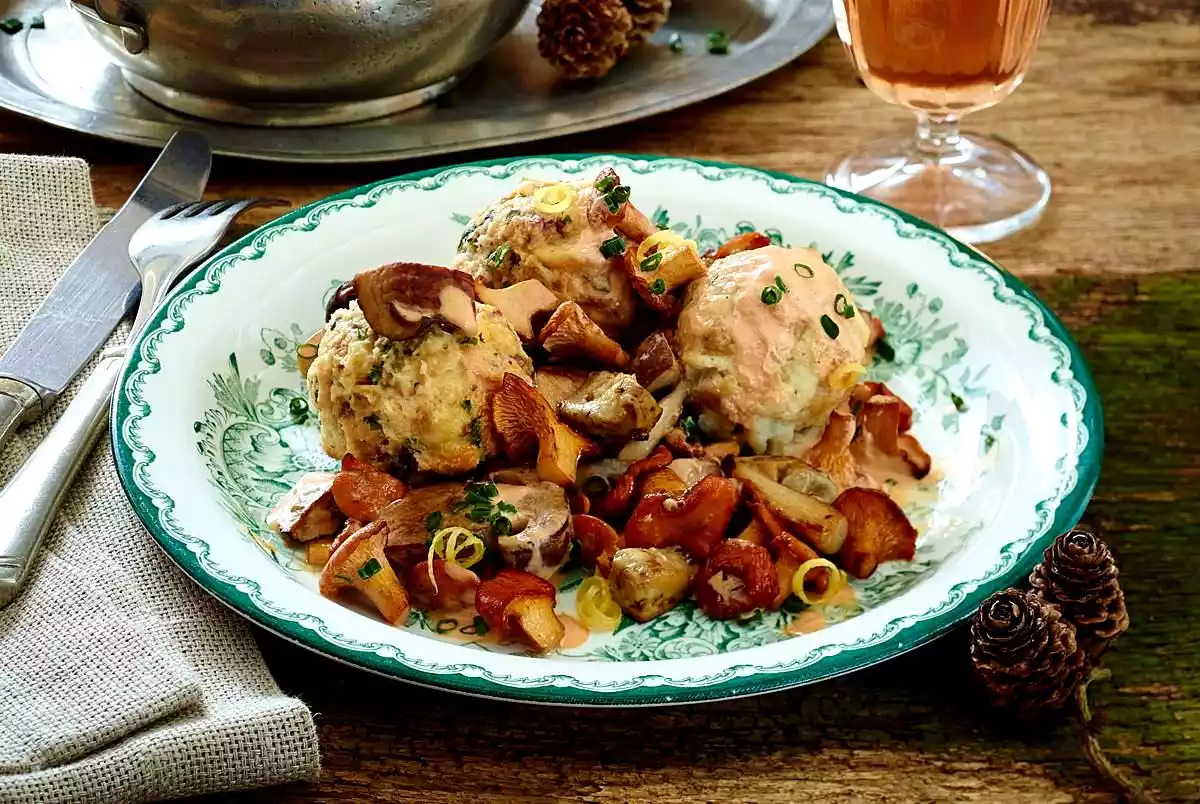 Mushroom Ragout With Savoury Salami Dumplings Recipe