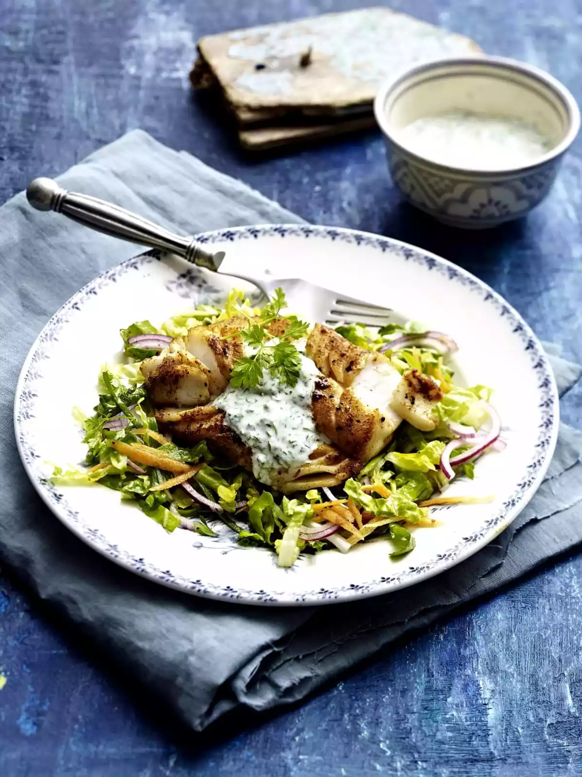 Paprika Fish With Herb Yoghurt And Salad Recipe
