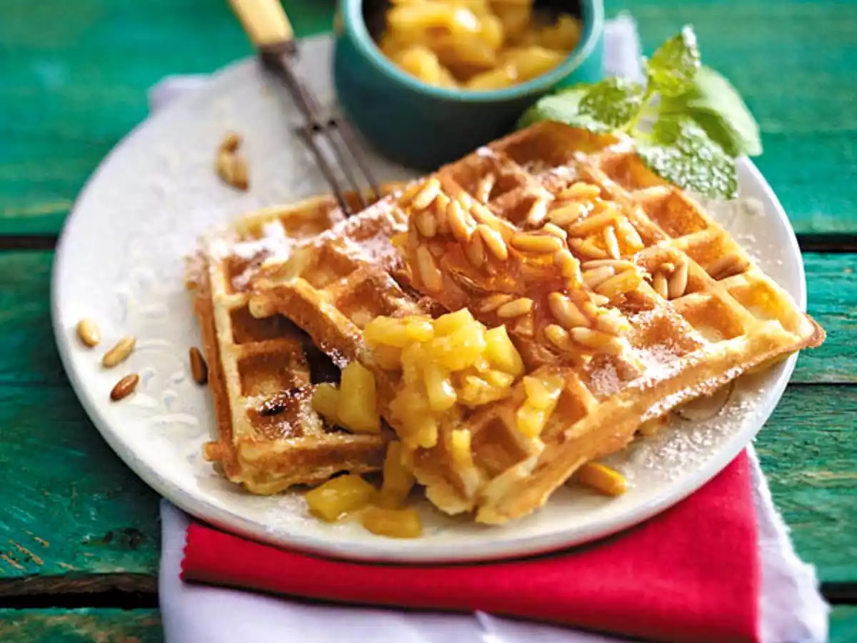 Pine Nut Waffles With Caramel Pineapple Recipe
