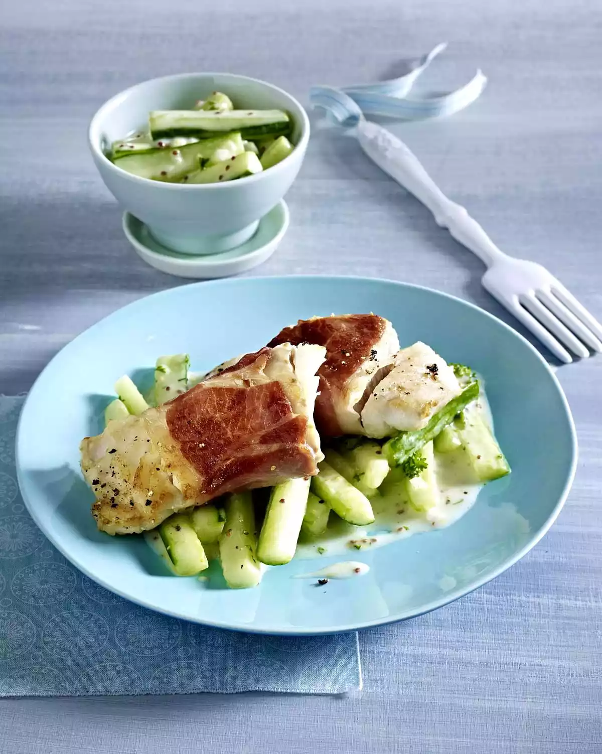 Pollack Fillet With Parma Ham On Mustard Gherkins Recipe