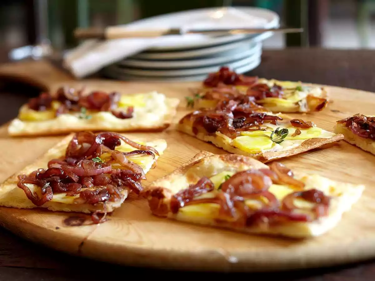 Potato Tarte Flambée With Caramelized Onions Recipe