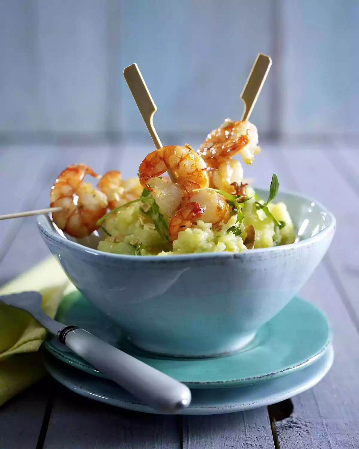 Prawn Skewers On Garlic Mashed Potatoes Recipe