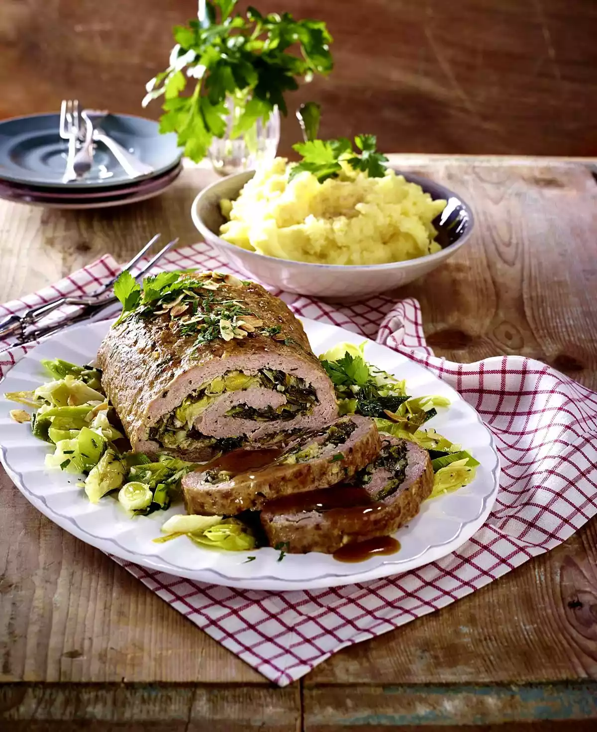 Roast Beef With Leek And Almond Stuffing Recipe