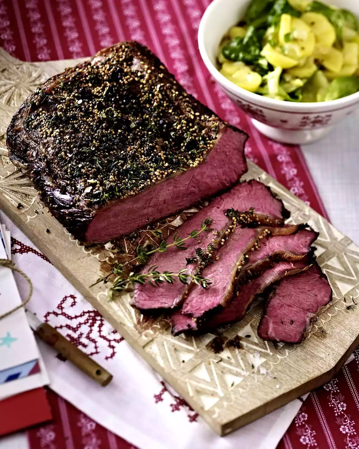 Roast Beef With Thyme-mustard Crust And Potato Salad Recipe