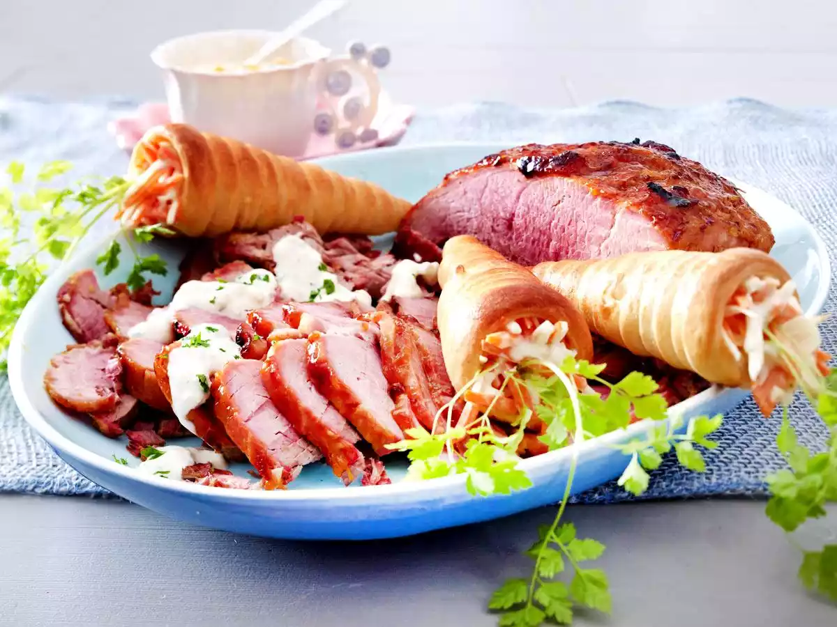 Roast Ham With Wild Garlic Remoulade & Carrot Croissants Recipe