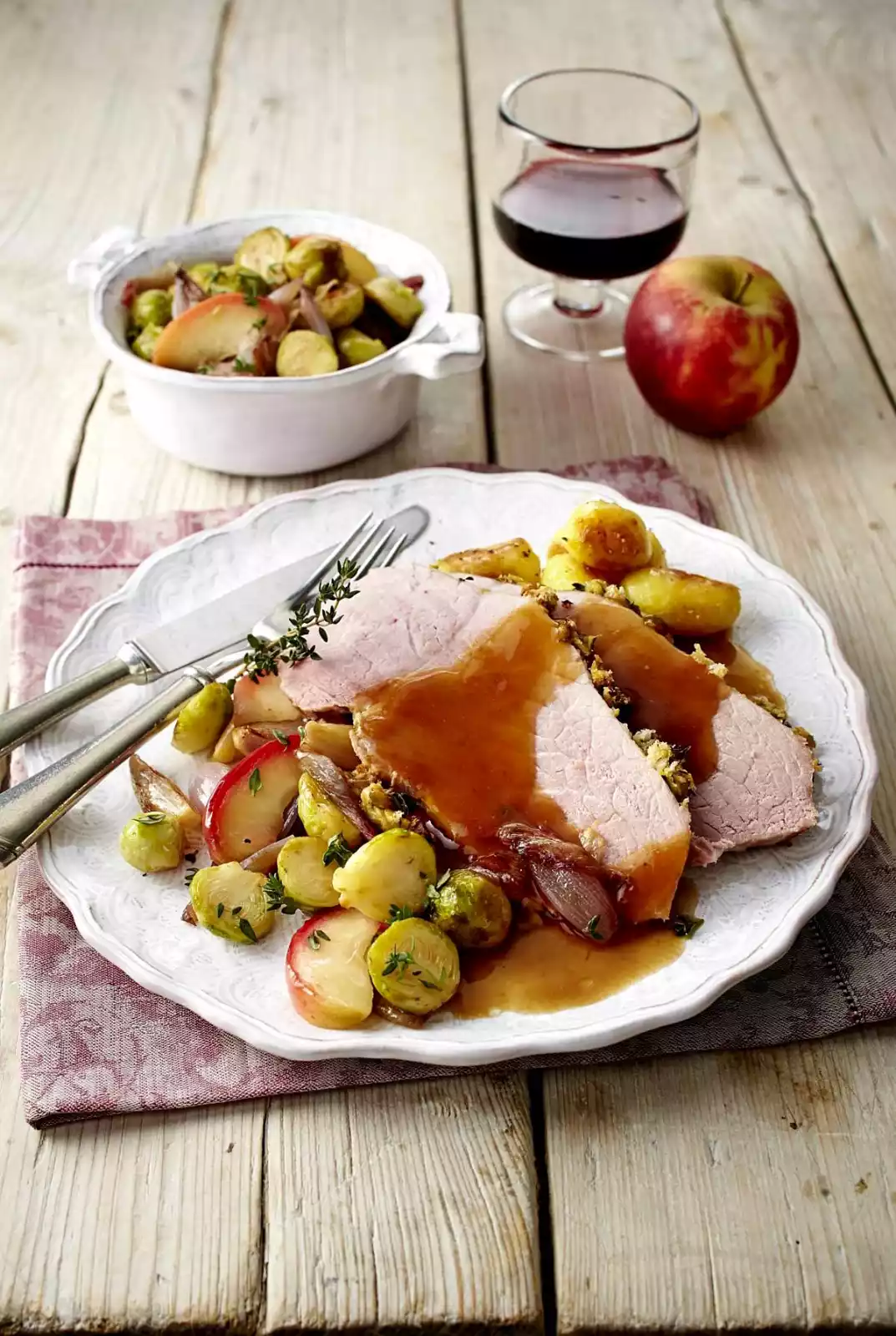 Roast Pork Ham With Apple-sprouts And Roast Potatoes Recipe