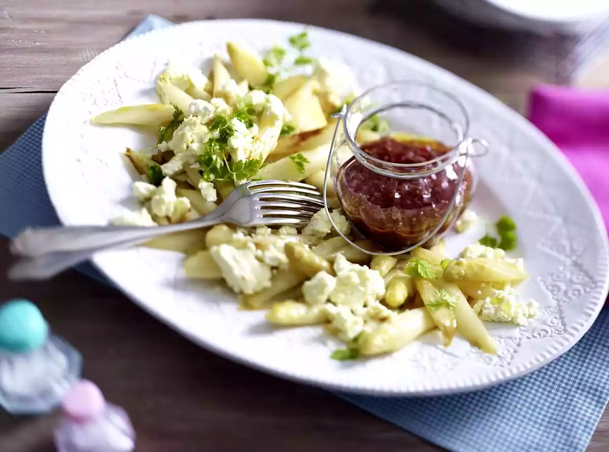 Roasted Asparagus With Grilled Feta And Rhubarb Chutney Recipe