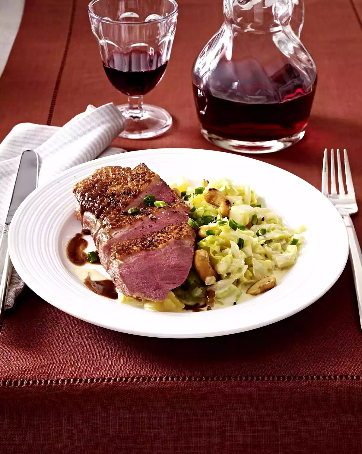 Roasted Duck Breast With Pointed Cabbage-potato Cream And Cashew Nuts Recipe