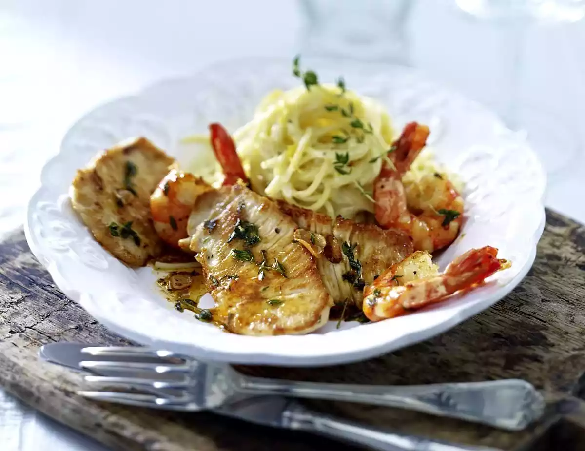 Small Cutlets With Prawns With Lemon Spaghetti Recipe