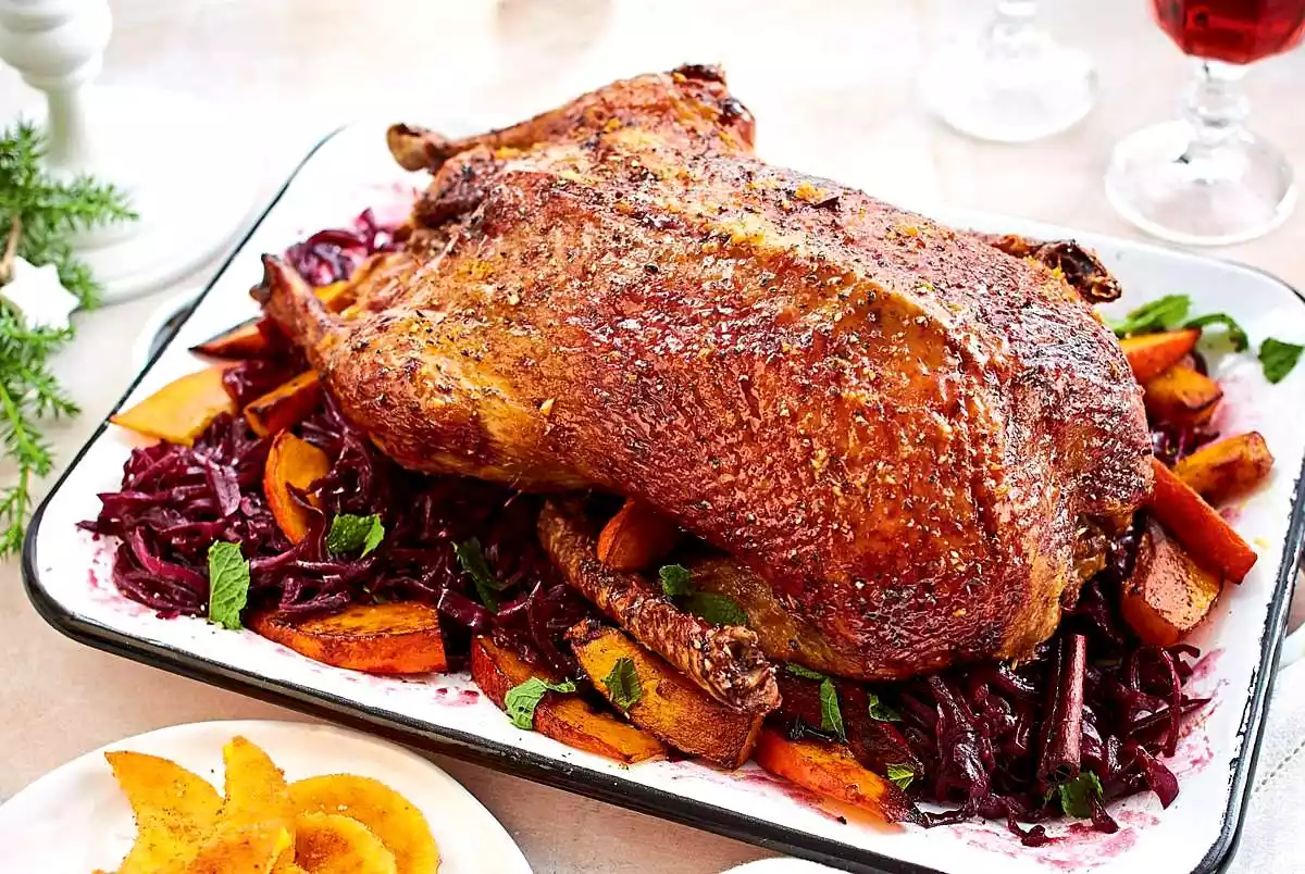 Spiced with pumpkin red cabbage and dumpling moons