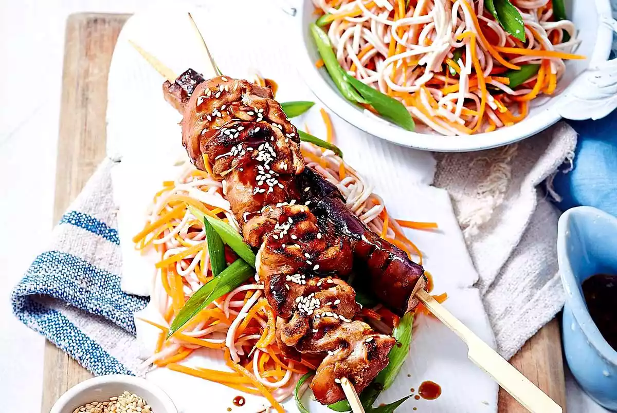Teriyaki Skewers On Warm Soba Noodles Recipe