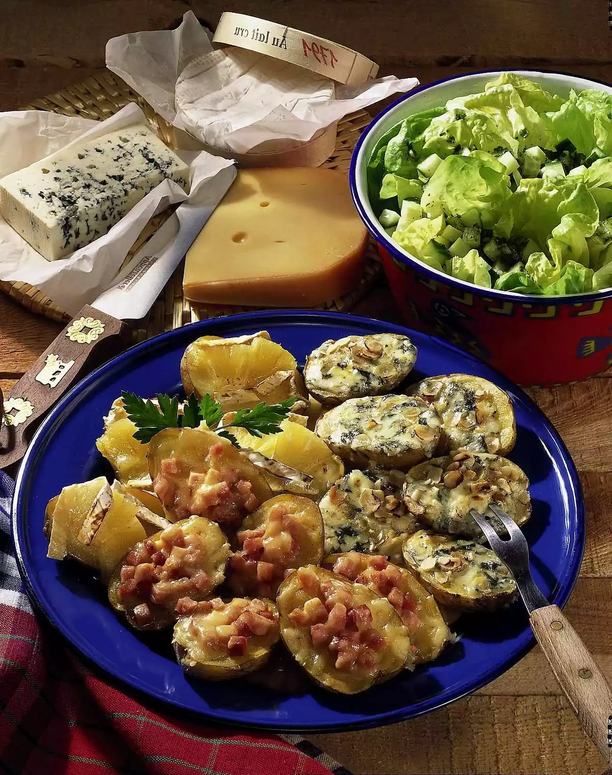 Three Kinds Of Baked Potatoes With Salad Recipe