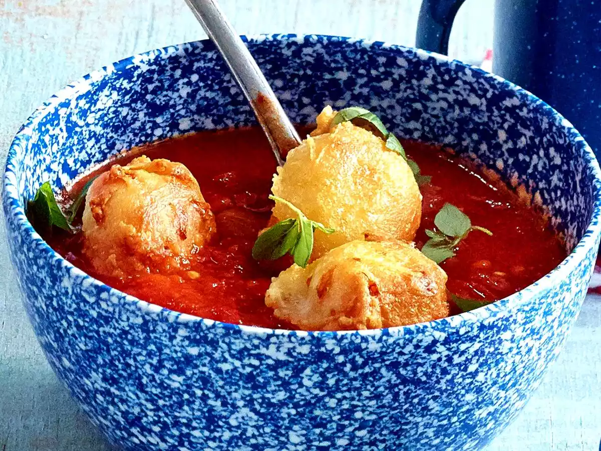 Tomato Soup With Fried Cheese Dumplings Recipe