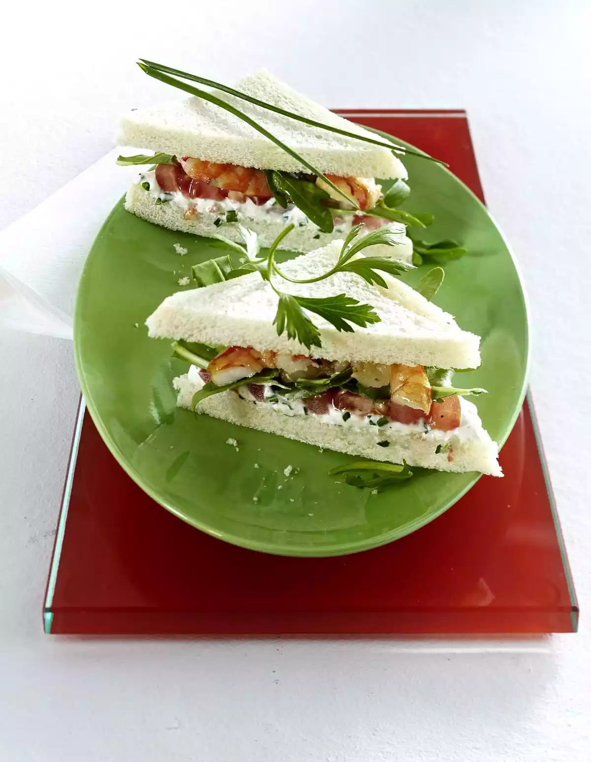 Tramezzini With Herb Quark, Prawns, Tomatoes And Rocket Recipe