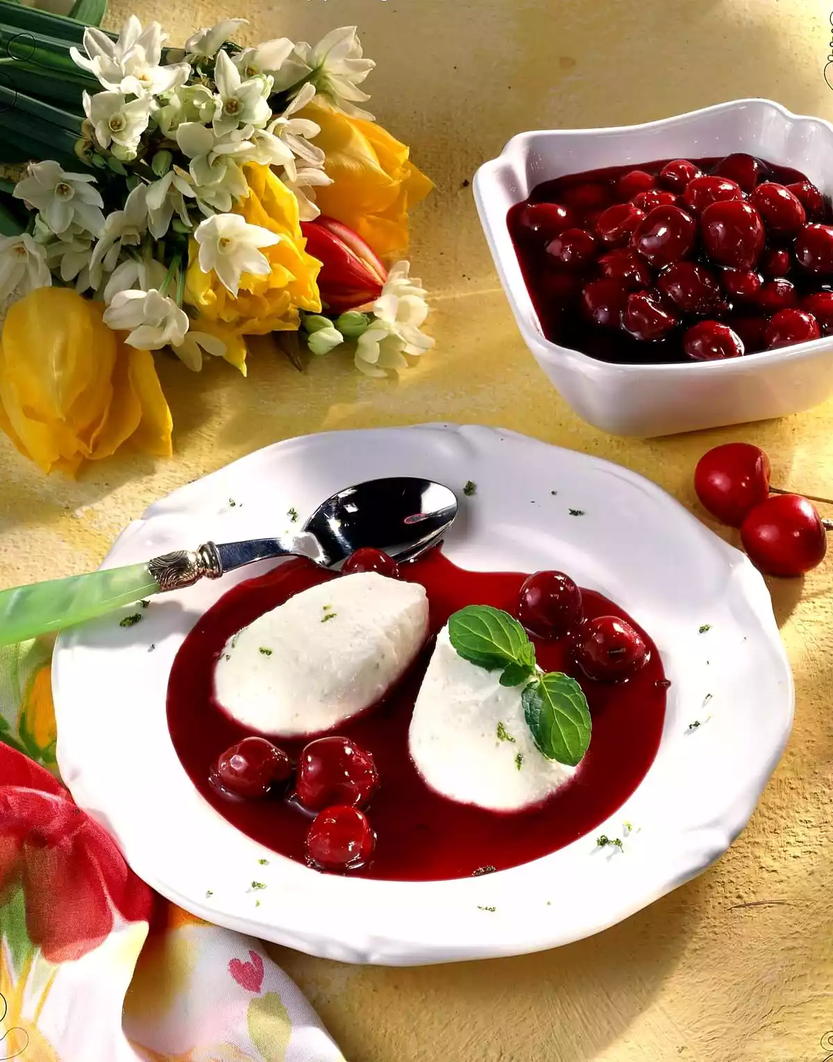 Yoghurt Noodles On Cherry Compote Recipe